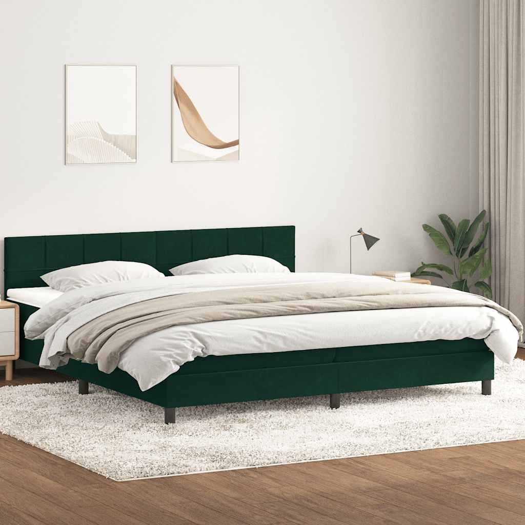 Box Spring krevet s madracem tamno zeleni 180x220 cm baršun