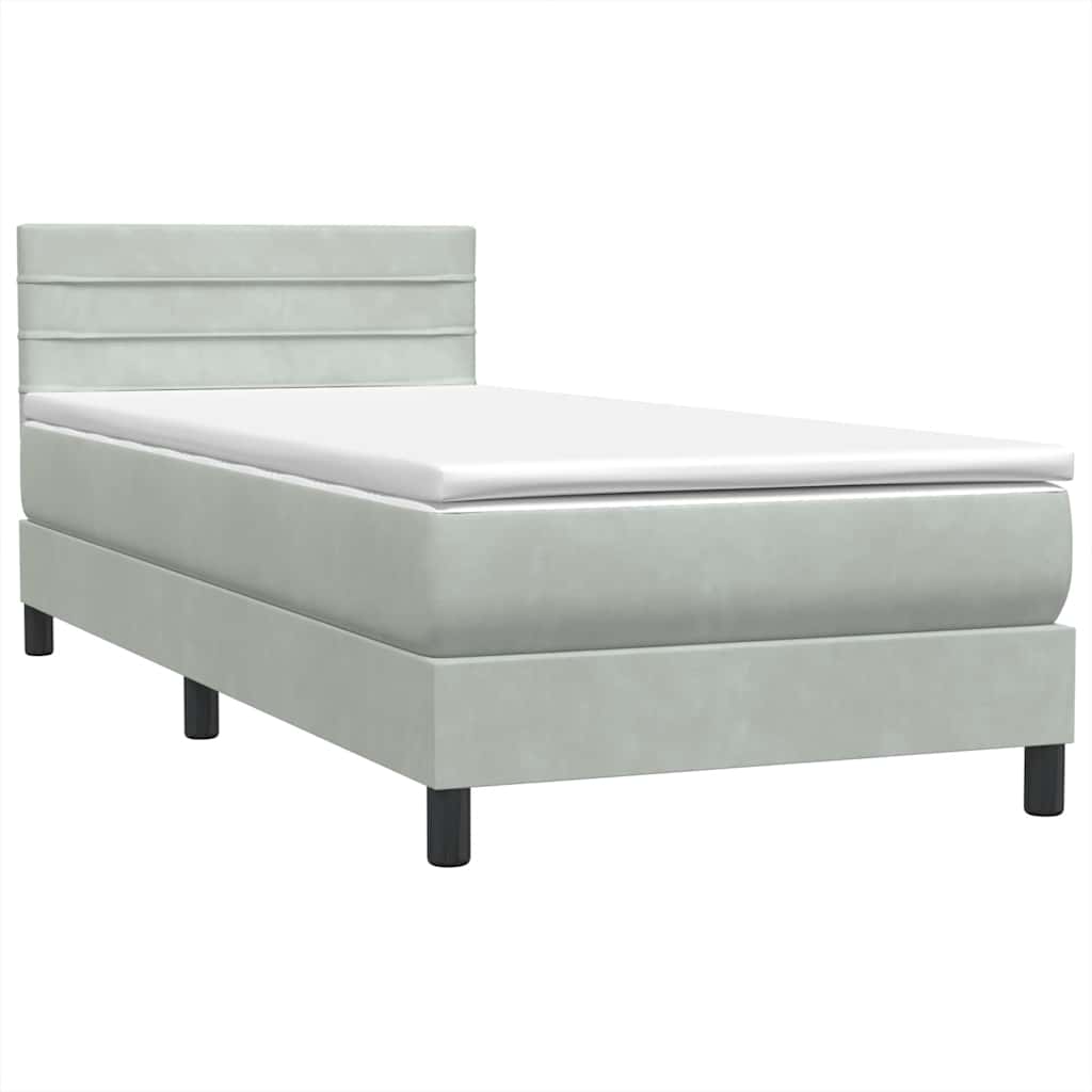 Box Spring krevet s madracem svijetlo sivi 90x210 cm baršun