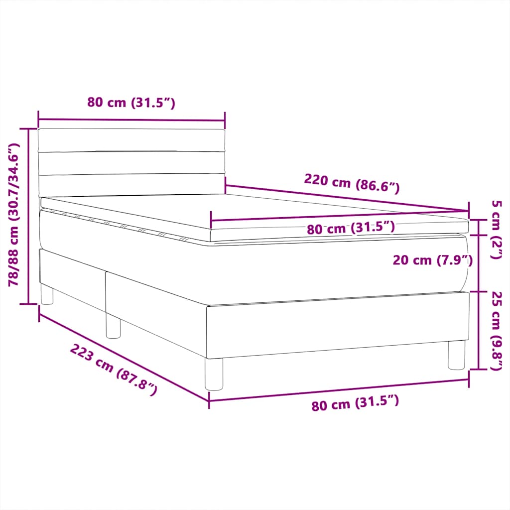 Box Spring krevet s madracem tamnozeleni 80x220 cm baršun
