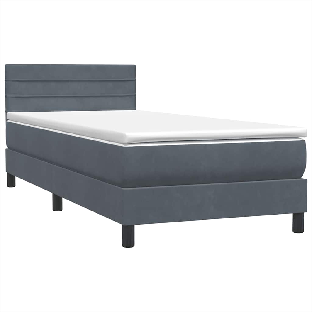 Box spring krevet s madracem tamnosivi 90x220 cm baršunasti
