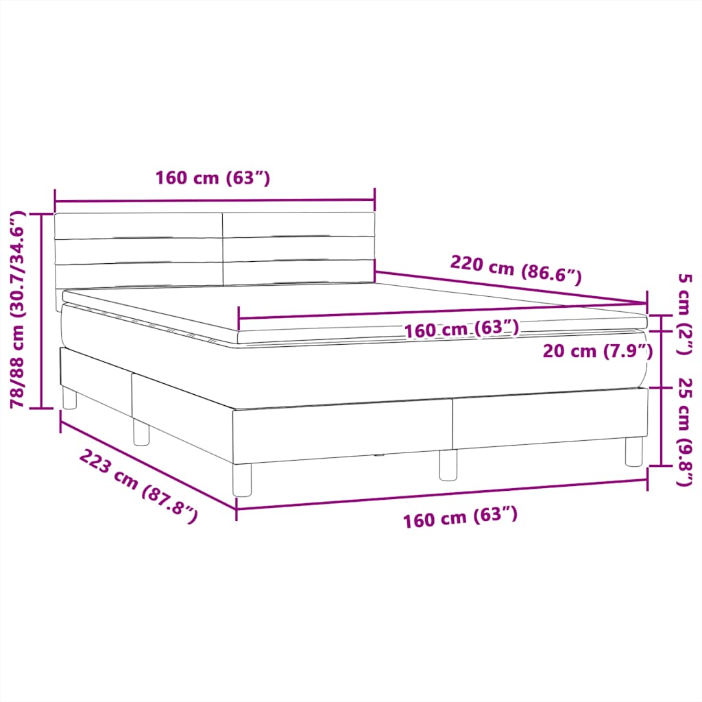 Box Spring krevet s madracem tamno zeleni 160x220 cm baršun