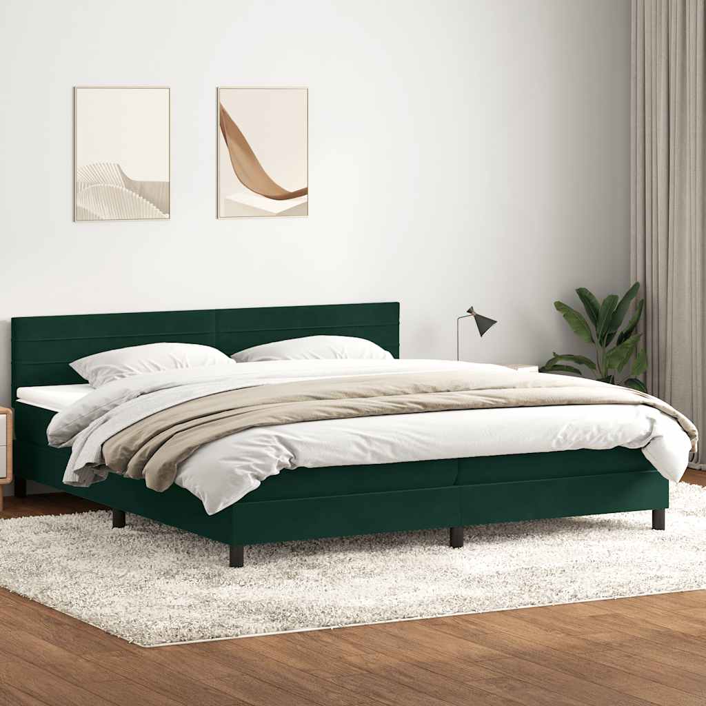 Box Spring krevet s madracem tamno zeleni 180x220 cm baršun