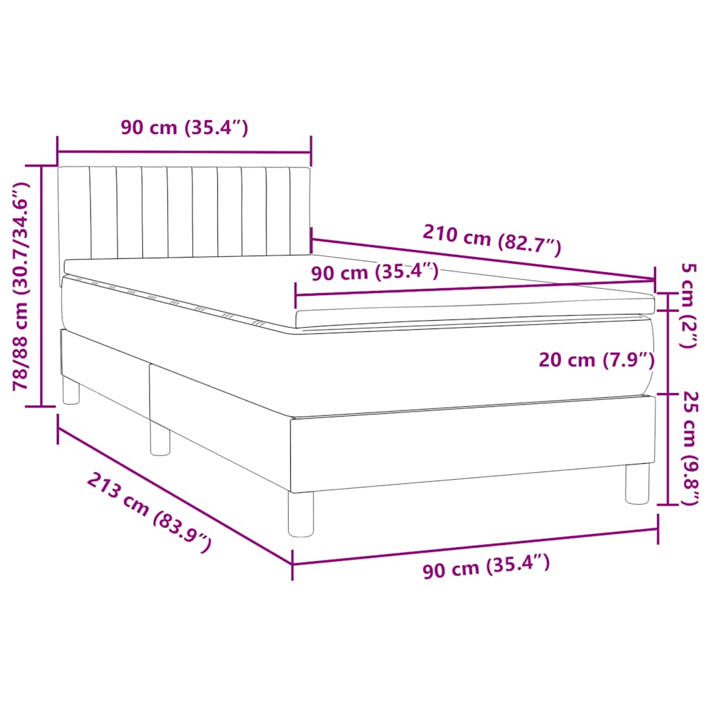 Box Spring krevet s madracem svijetlo sivi 90x210 cm baršun