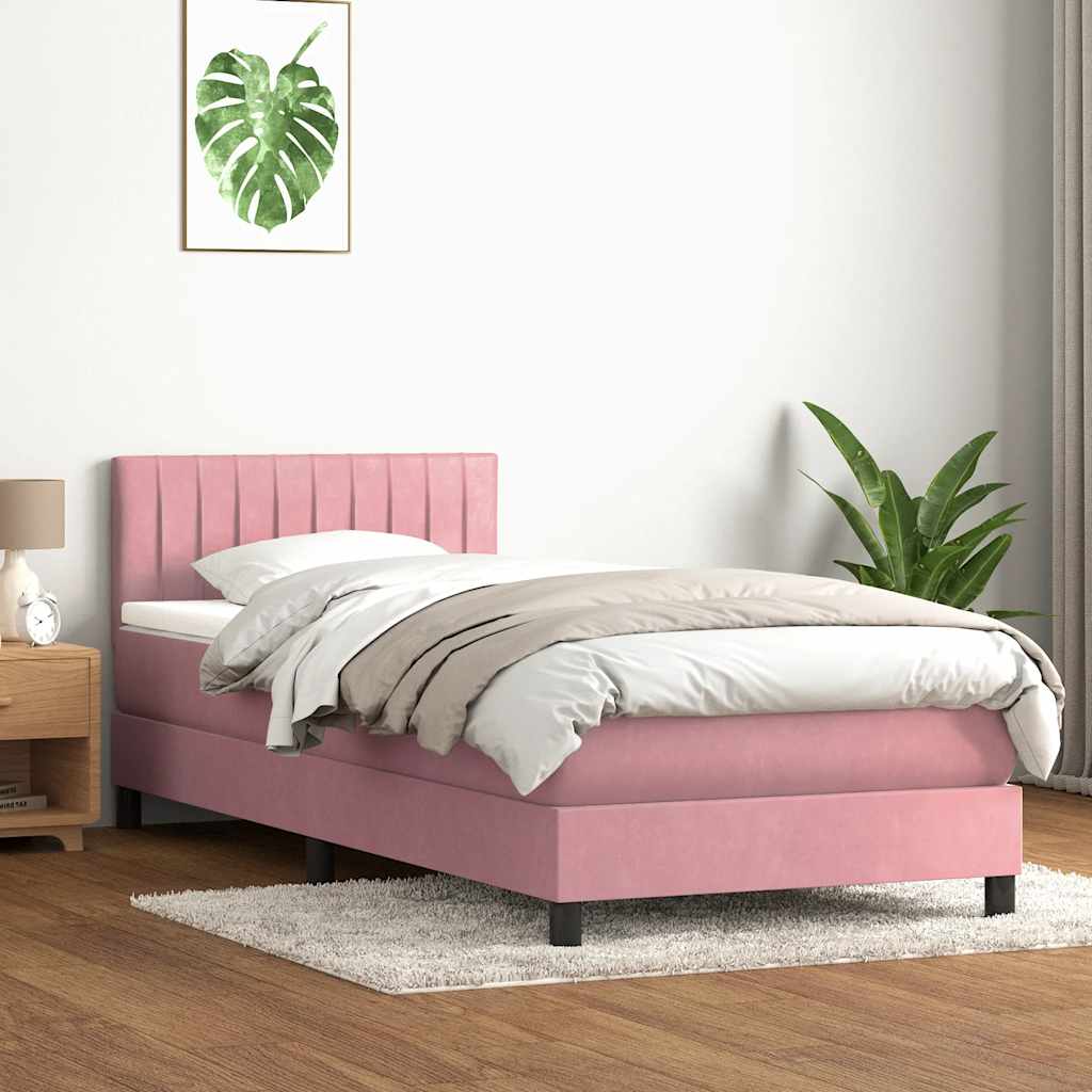 Krevet s oprugama i madracem ružičasti 90x220 cm baršunasti