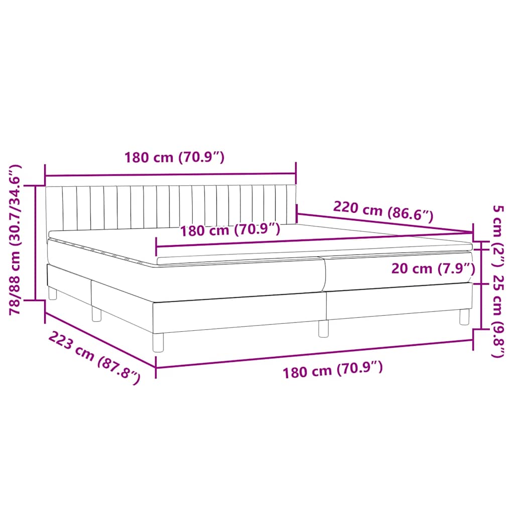 Box Spring krevet s madracem tamno zeleni 180x220 cm baršun