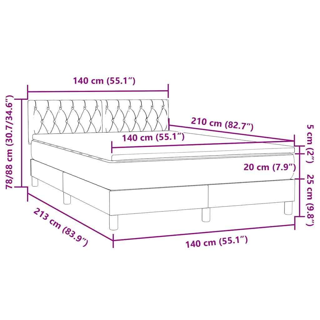 Krevet s oprugama i madracem ružičasti 140x210 cm baršunasti