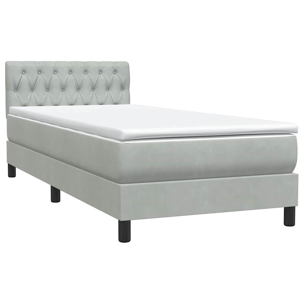 Box Spring krevet s madracem svijetlo sivi 90x220 cm baršun