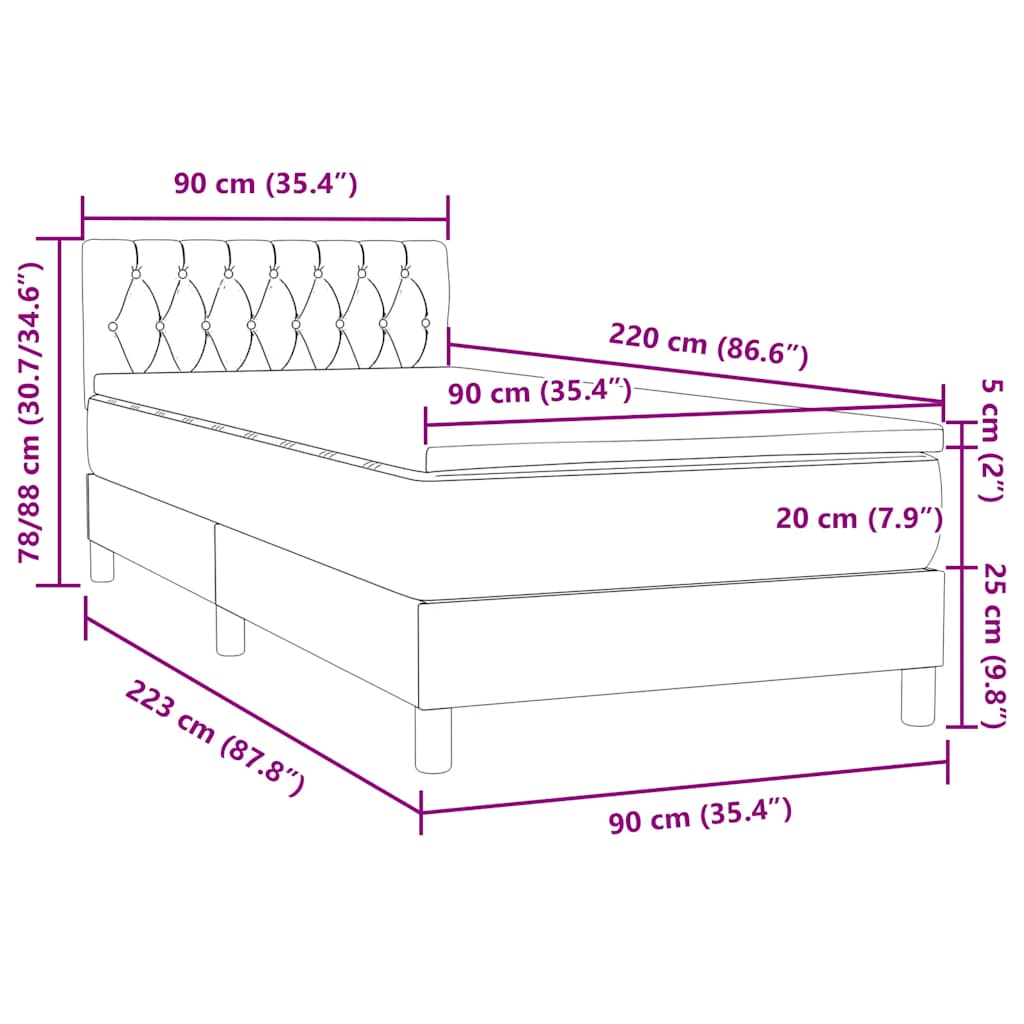 Box Spring krevet s madracem svijetlo sivi 90x220 cm baršun