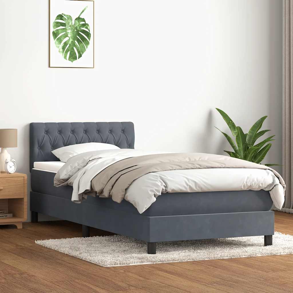 Box spring krevet s madracem tamnosivi 90x220 cm baršunasti