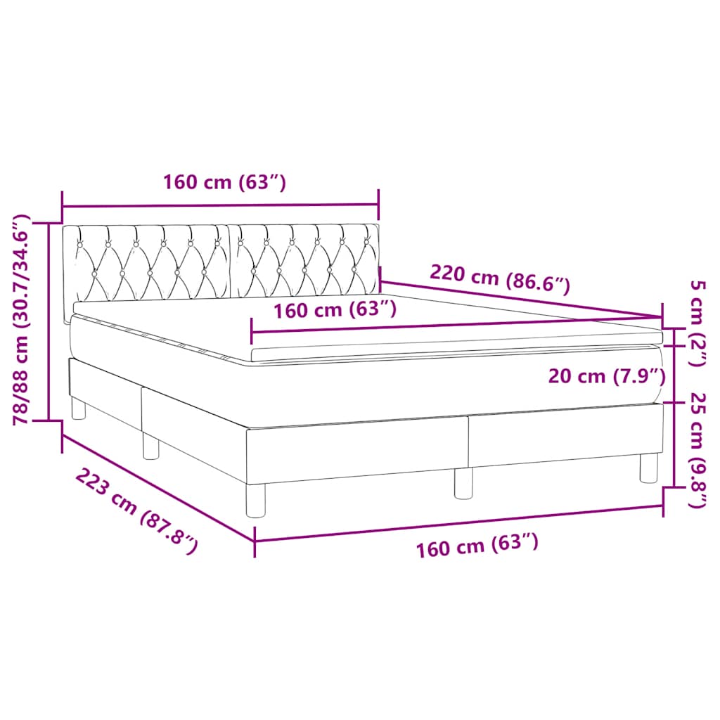 Krevet s oprugama i madracem svjetlosivi 160x220 cm baršunasti