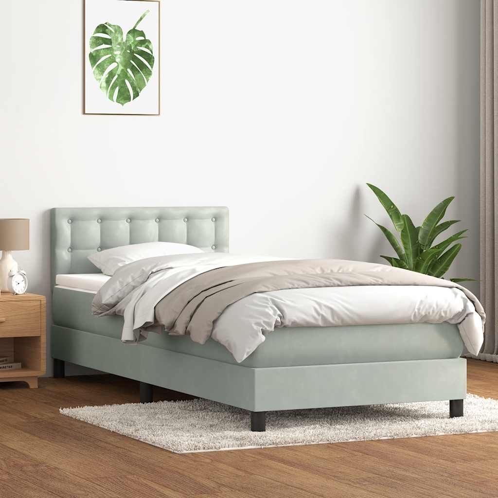 Box Spring krevet s madracem svijetlo sivi 90x220 cm baršun