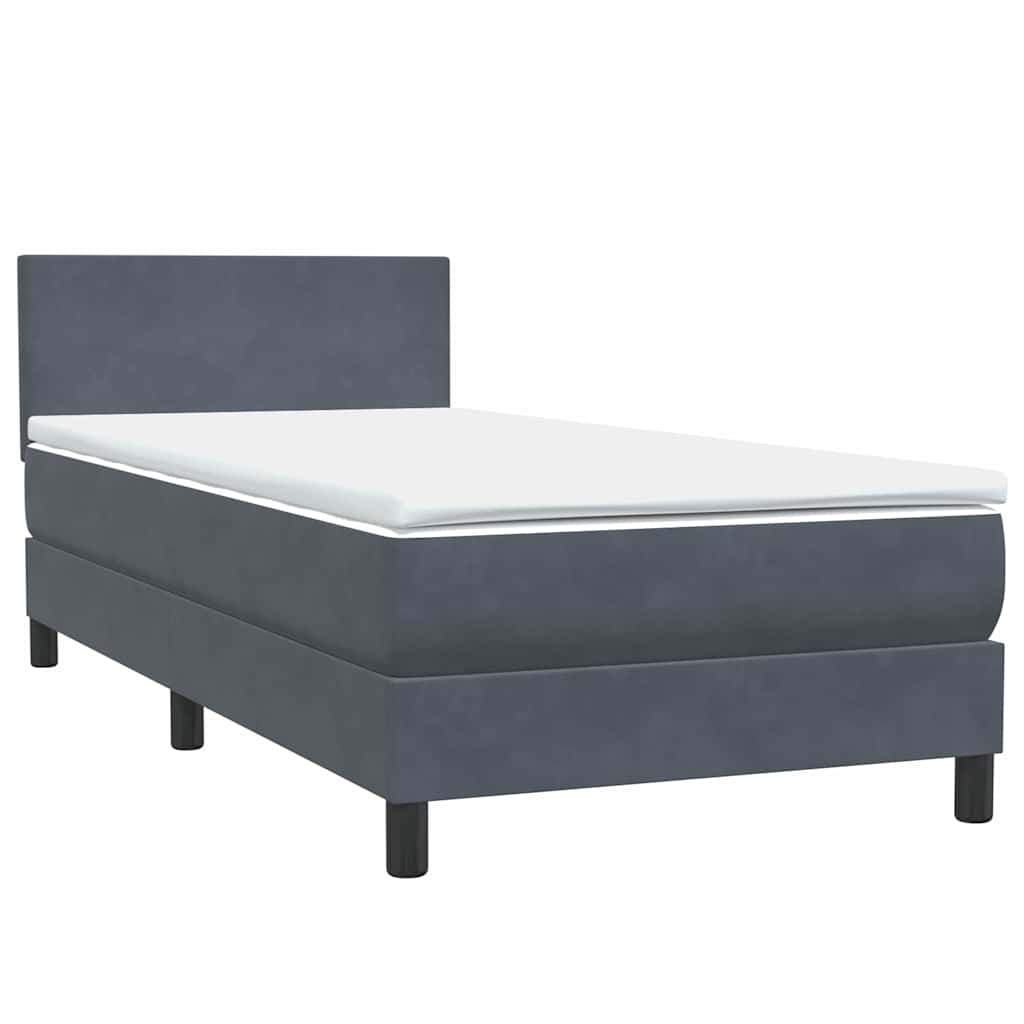 Box Spring krevet s madracem i LED tamno sivi 80x210 cm baršun