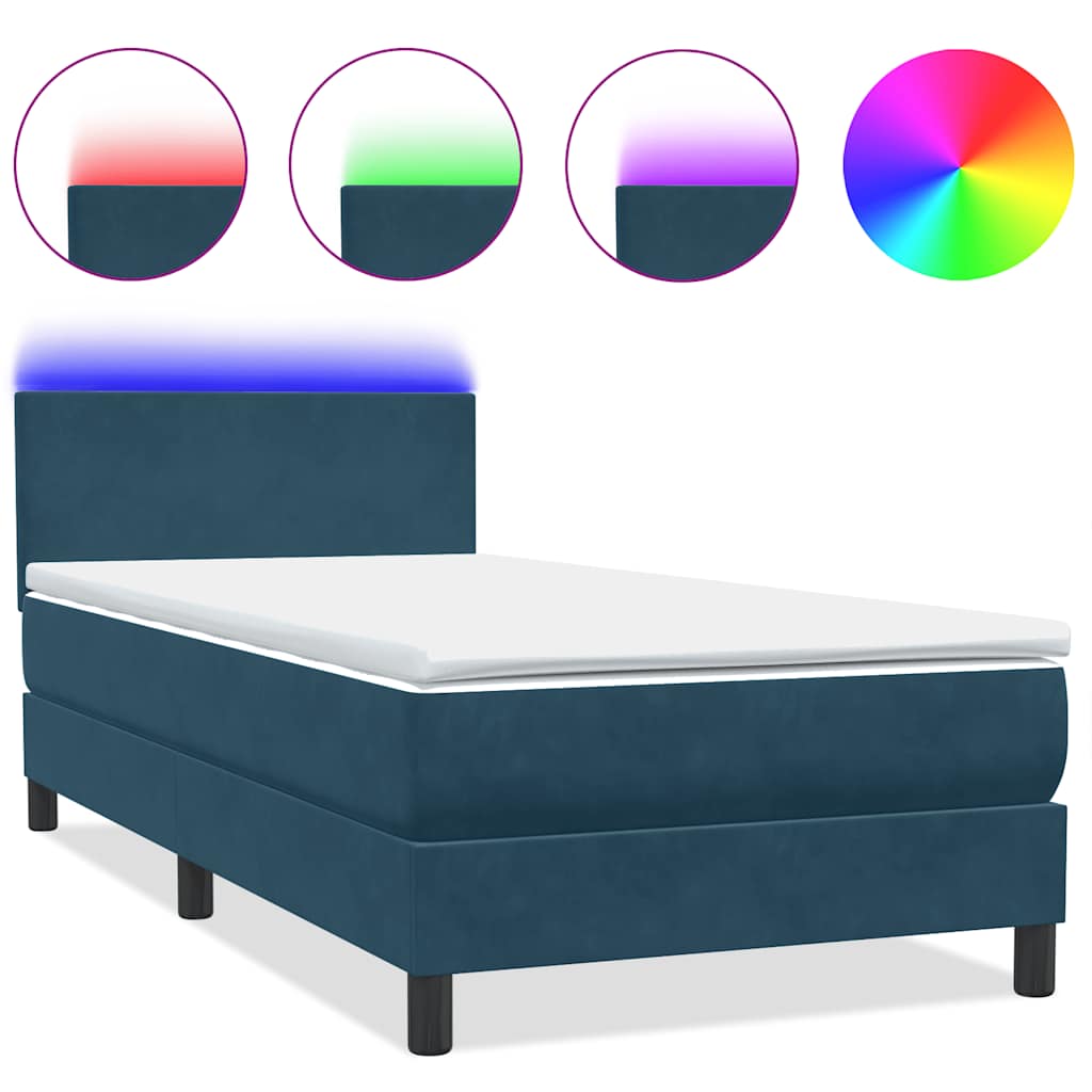 Box Spring krevet s madracem i LED tamnoplavi 80x210 cm baršun