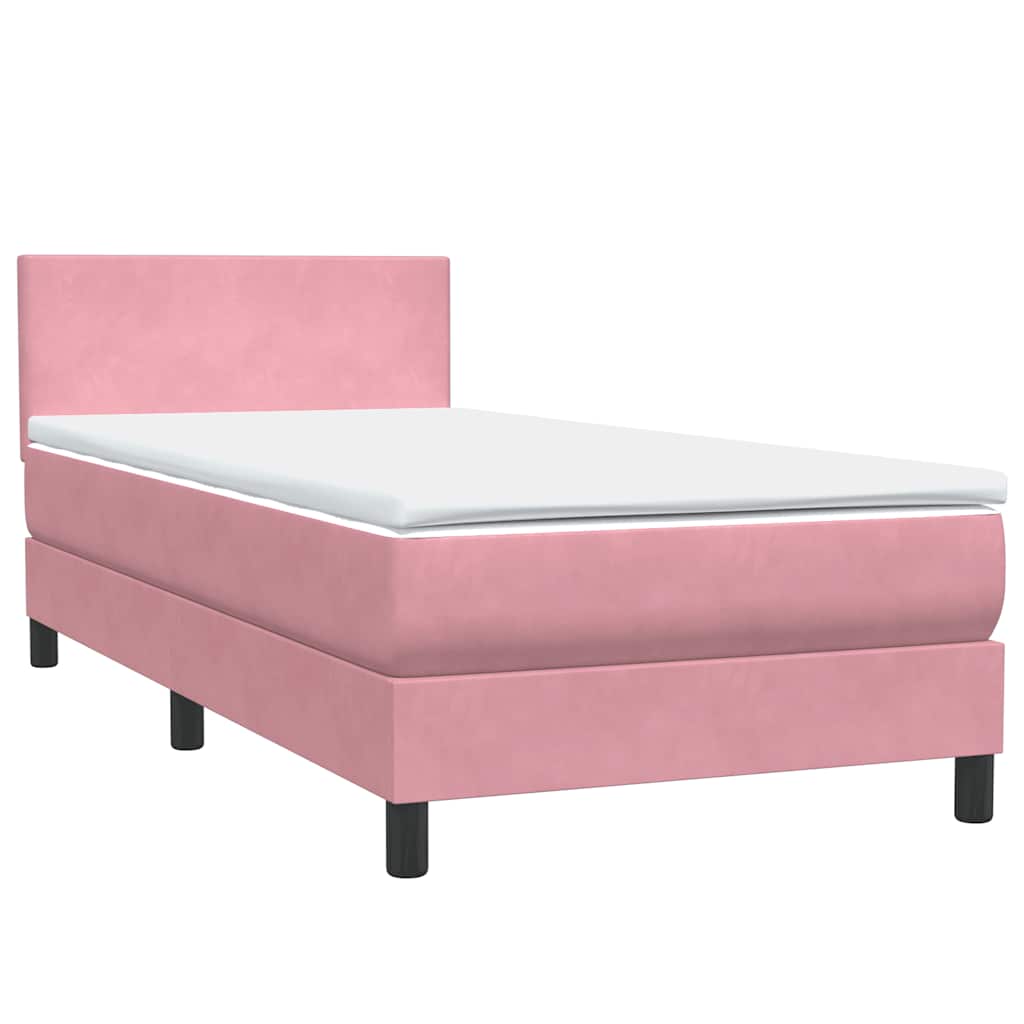 Box Spring krevet s madracem i LED ružičasti 90x210 cm samt