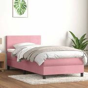 Box Spring krevet s madracem i LED ružičasti 90x210 cm samt