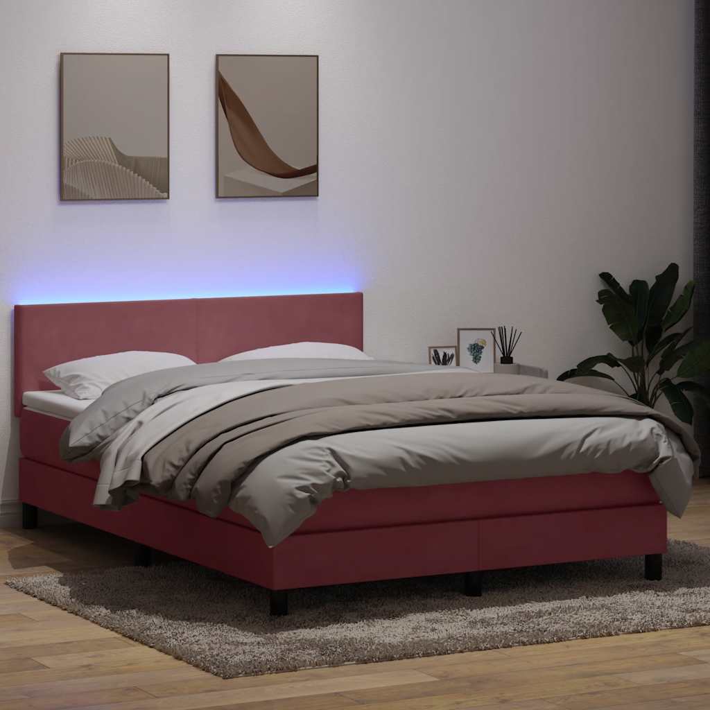 Krevet s oprugama i madracem LED ružičasti 140x210 cm baršunasti