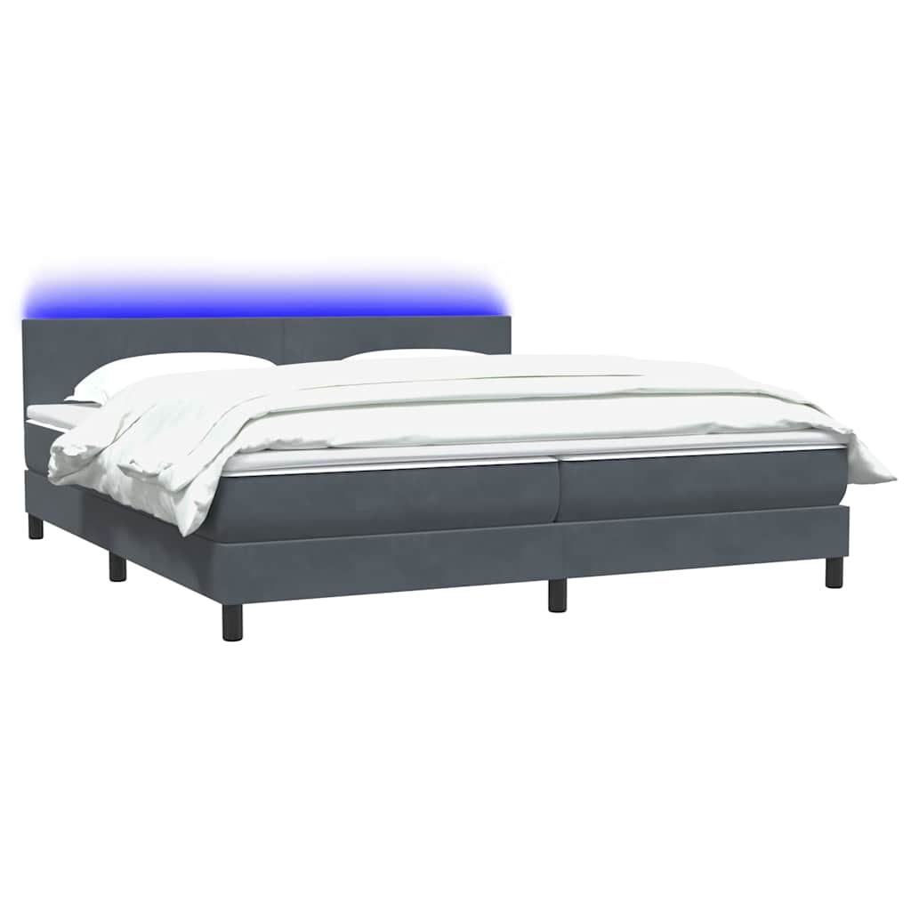 Krevet s oprugama i madracem LED tamnosivi 180x210 cm baršunasti