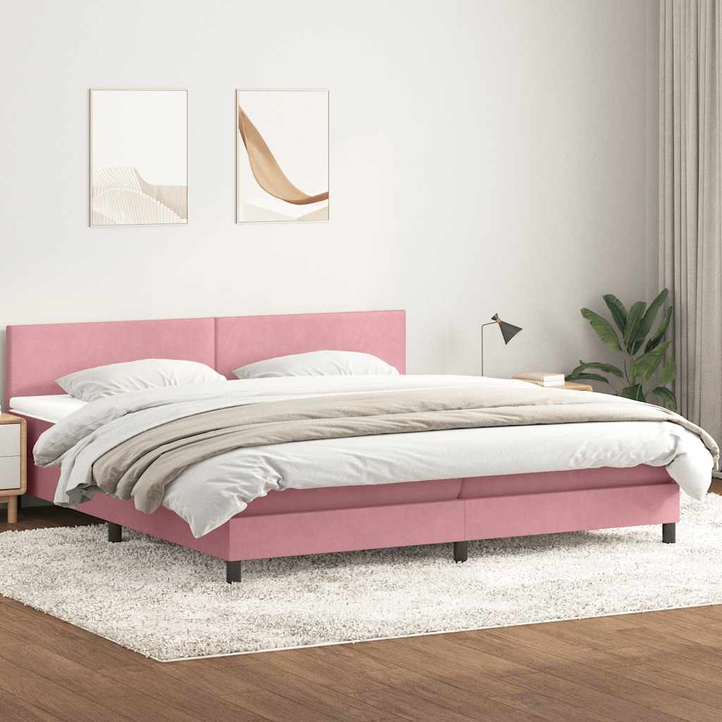 Krevet s oprugama i madracem LED ružičasti 180x210 cm baršunasti