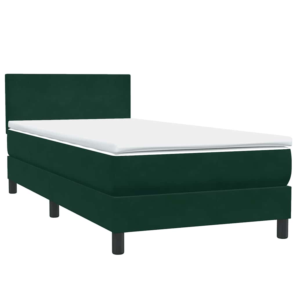 Box Spring krevet s madracem i LED tamnozeleni 80x220 cm baršun