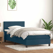 Box Spring krevet s madracem i LED tamnoplavi 80x220 cm baršunasti