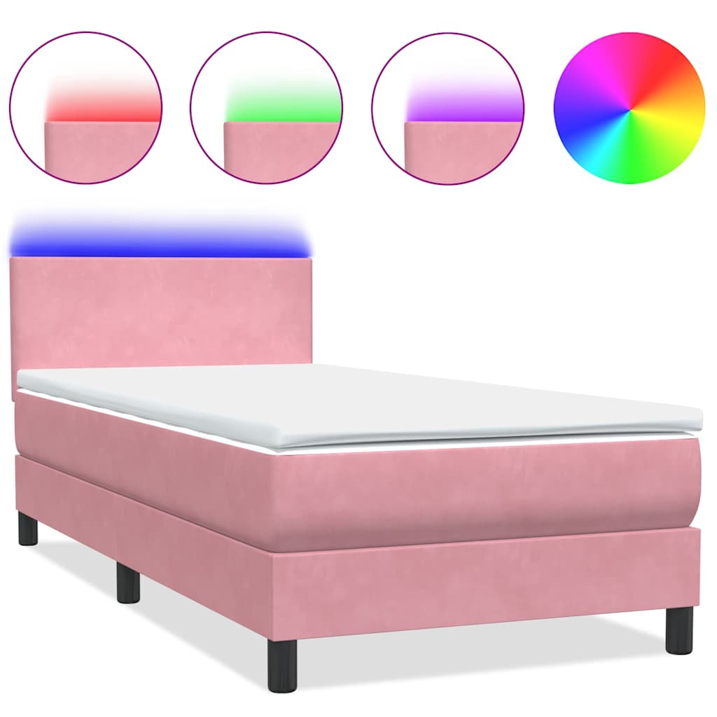 Box Spring krevet s madracem i LED ružičasti 80 x 220 cm baršunasti