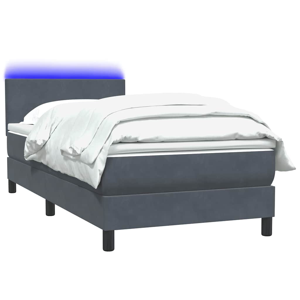 Box Spring krevet s madracem i LED tamnosivi 90x220 cm baršunasti