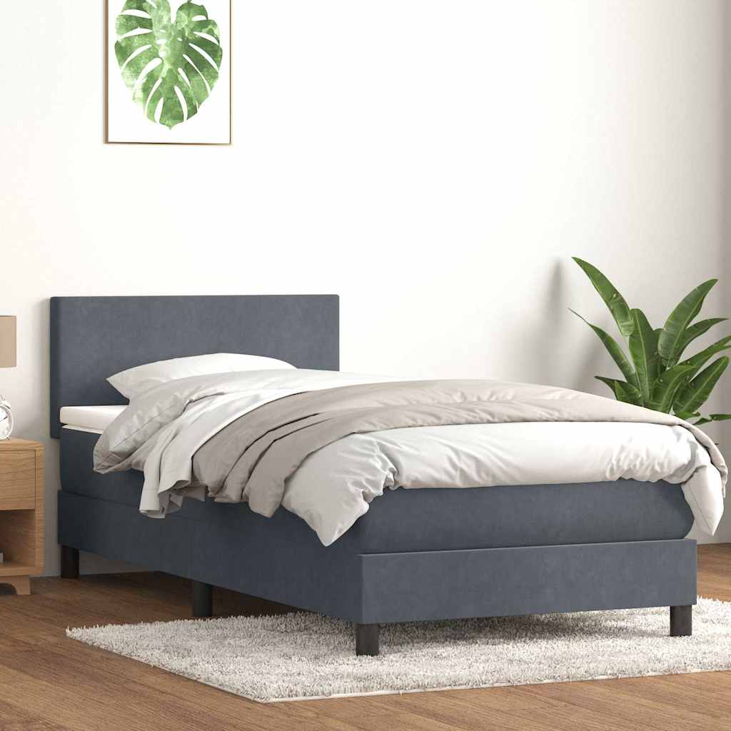 Box Spring krevet s madracem i LED tamnosivi 90x220 cm baršunasti