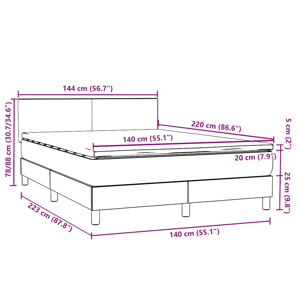 Box Spring krevet s madracem i LED ružičasti 140x220 cm baršun