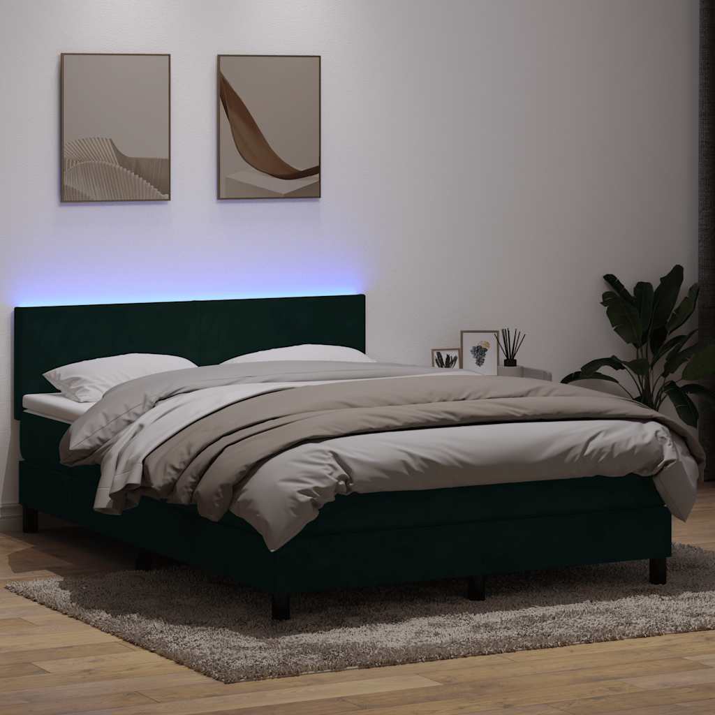 Box Spring krevet s madracem i LED tamno zeleni 160x220 cm baršun