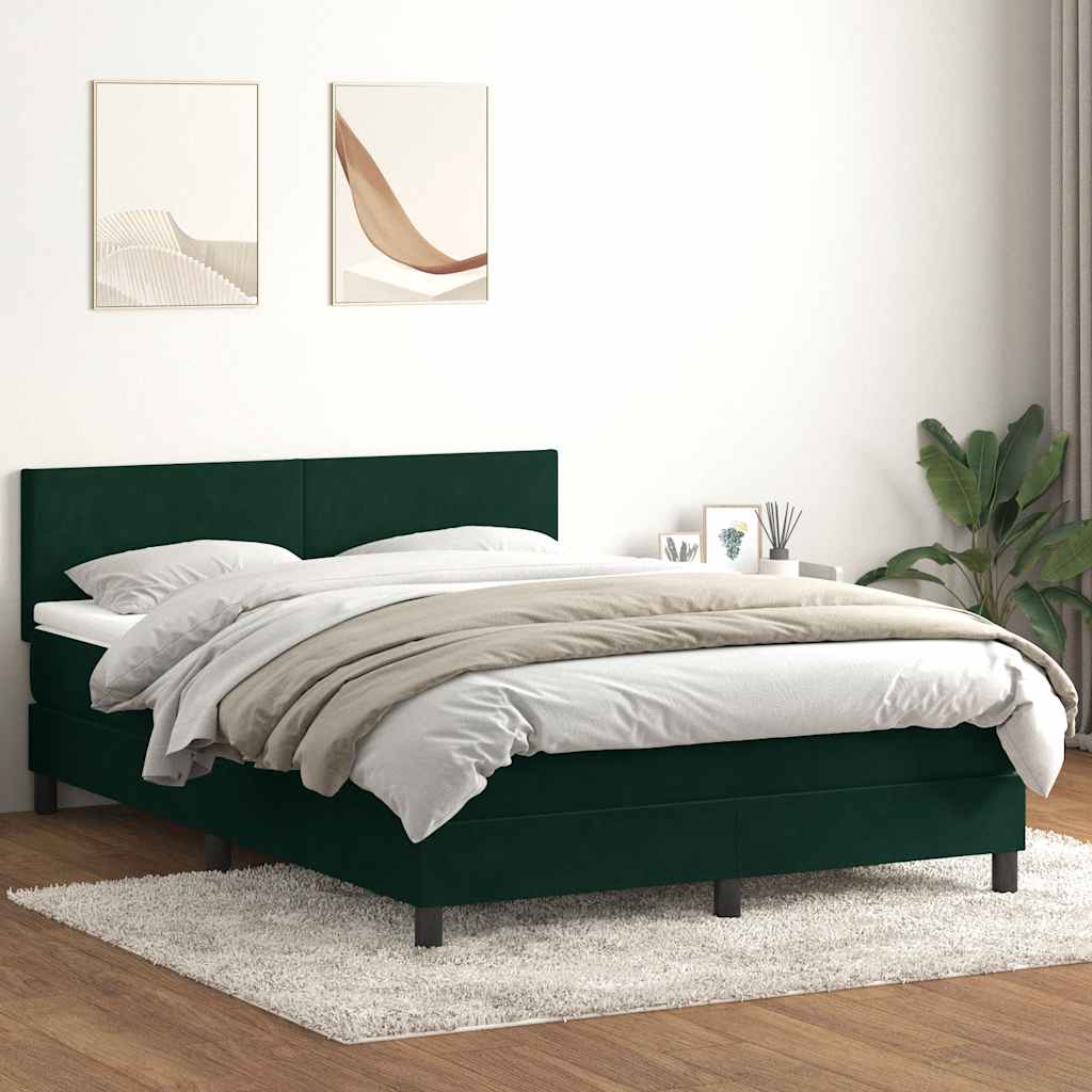 Box Spring krevet s madracem i LED tamno zeleni 160x220 cm baršun