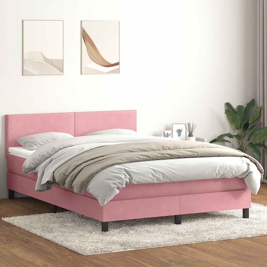 Box Spring krevet s madracem i LED ružičasti 160x220 cm baršun