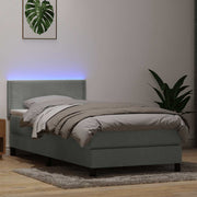 Box Spring krevet s madracem i LED svijetlo sivi 80x210 cm baršun