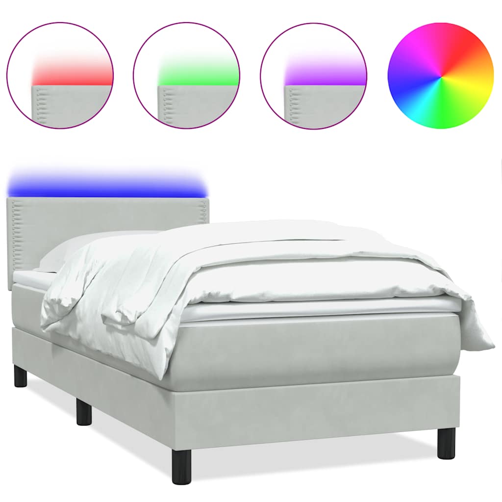 Box Spring krevet s madracem i LED svijetlo sivi 90x210 cm baršun