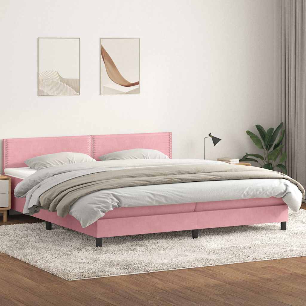 Krevet s oprugama i madracem LED ružičasti 180x210 cm baršunasti