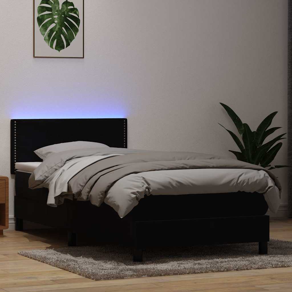 Box Spring krevet s madracem i LED crni 80 x 220 cm baršunasti