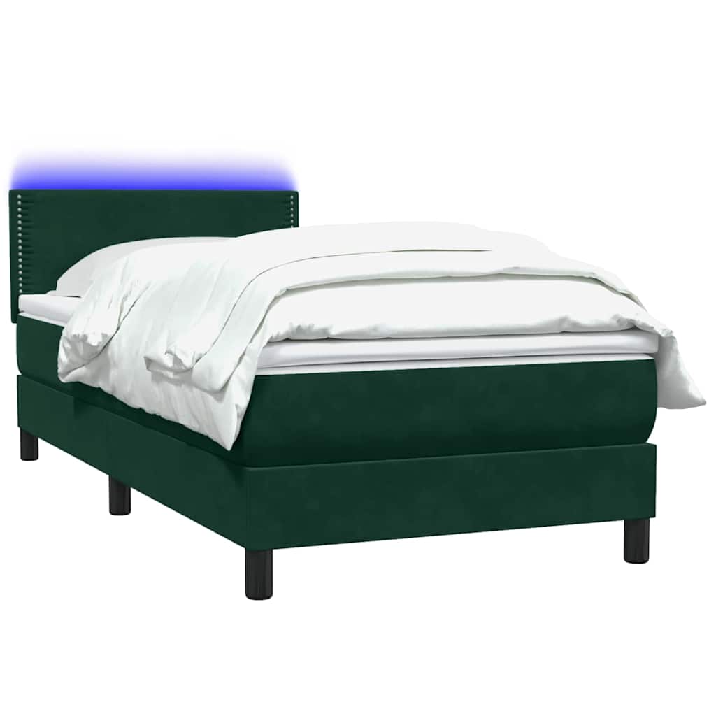 Box Spring krevet s madracem i LED tamnozeleni 80x220 cm baršun