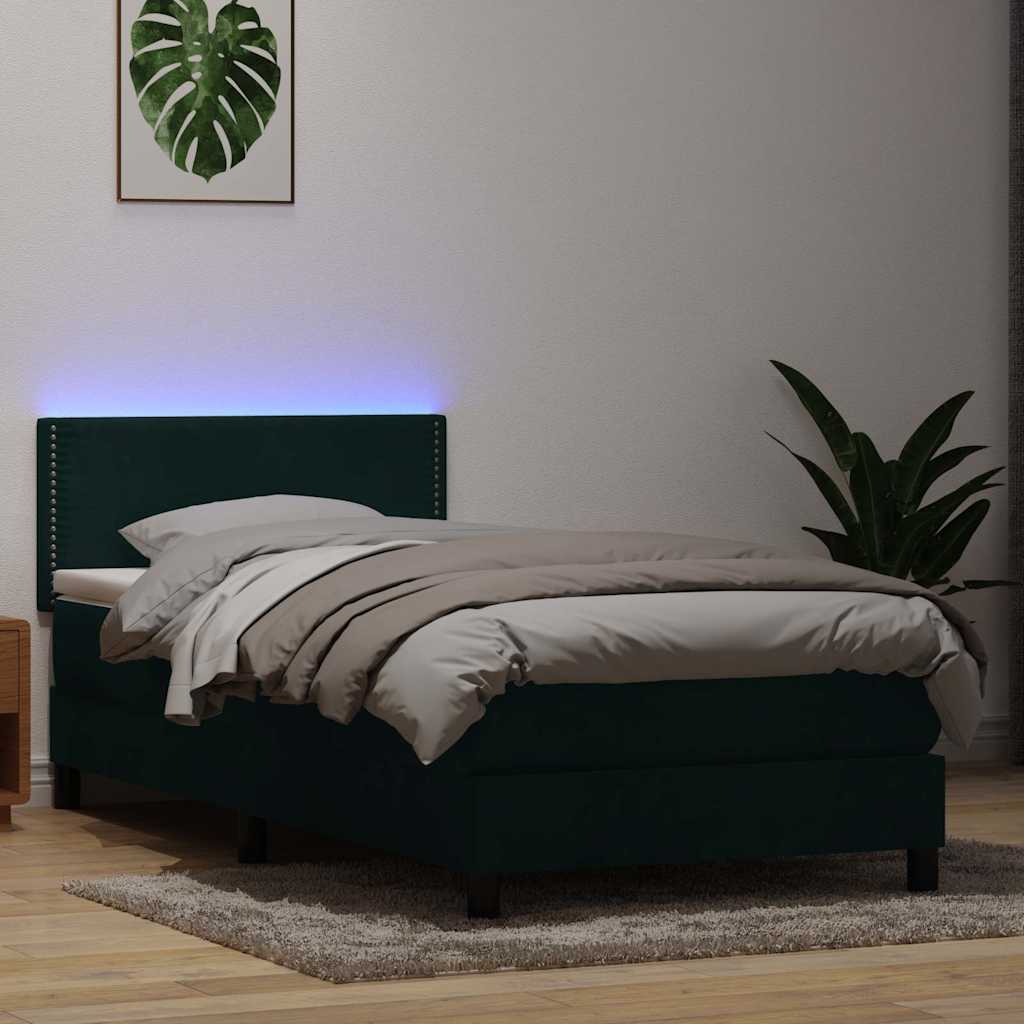 Box Spring krevet s madracem i LED tamnozeleni 80x220 cm baršun