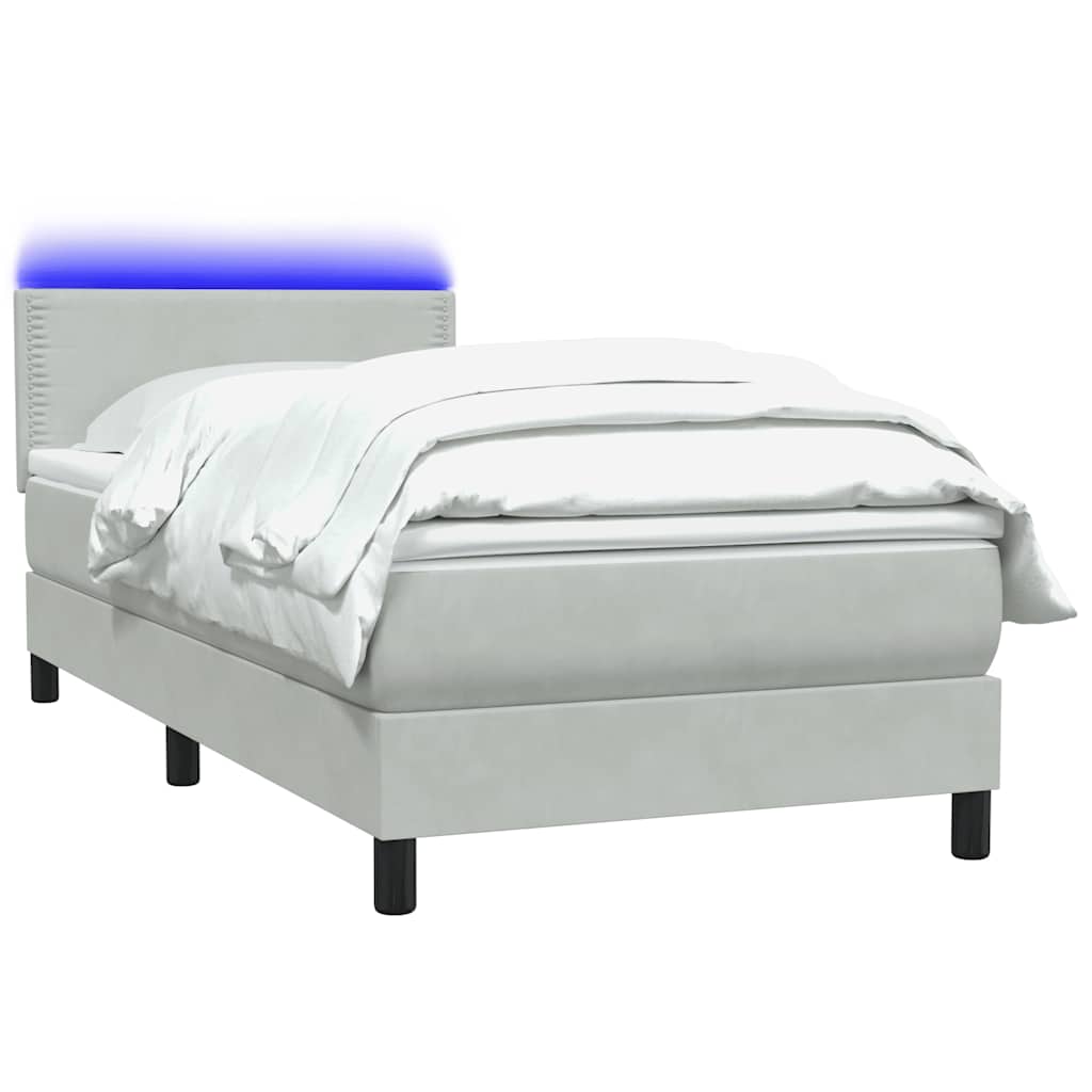 Box Spring krevet s madracem i LED svijetlo sivi 90x220 cm baršun