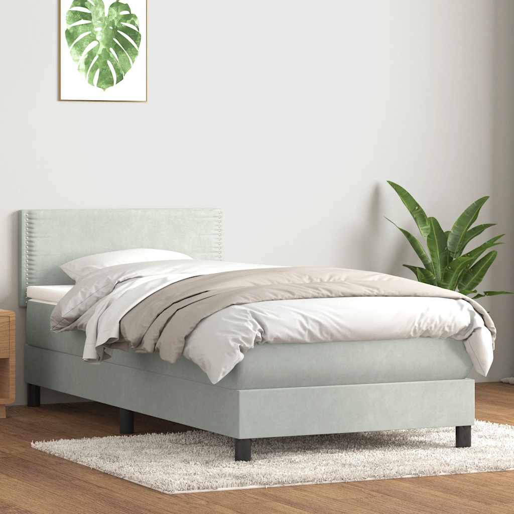 Box Spring krevet s madracem i LED svijetlo sivi 90x220 cm baršun