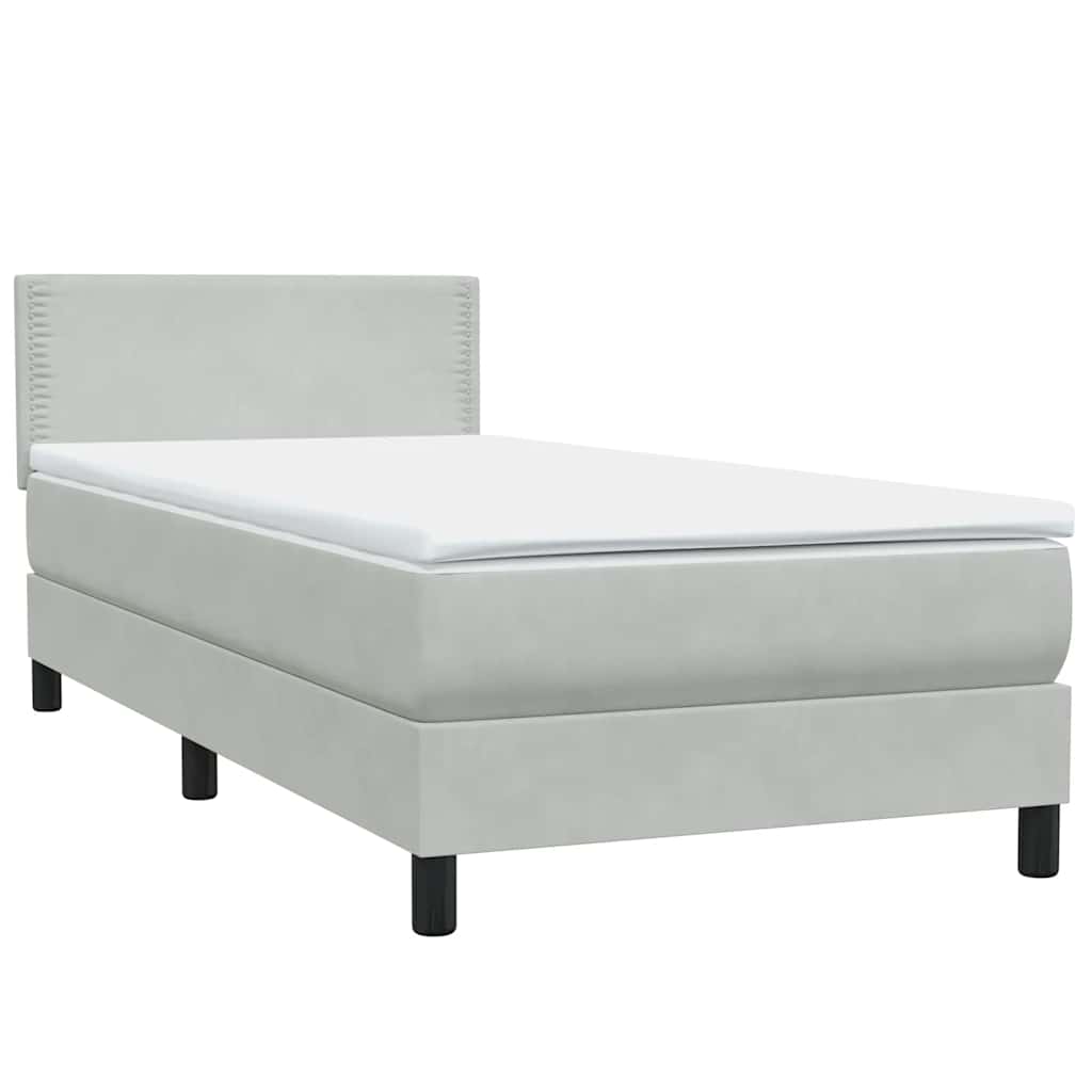 Box Spring krevet s madracem i LED svijetlo sivi 90x220 cm baršun