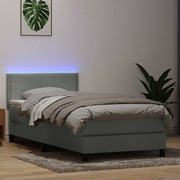 Box Spring krevet s madracem i LED svijetlo sivi 90x220 cm baršun