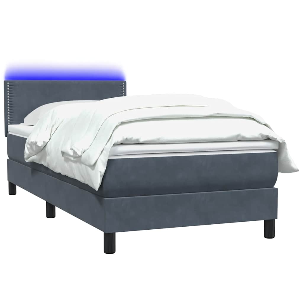 Box Spring krevet s madracem i LED tamnosivi 90x220 cm baršunasti