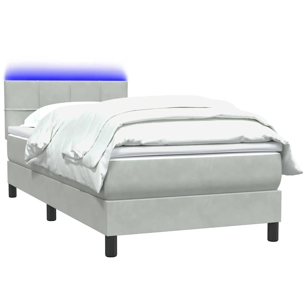 Box Spring krevet s madracem i LED svijetlo sivi 90x210 cm baršun