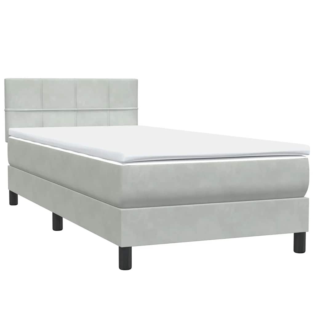 Box Spring krevet s madracem i LED svijetlo sivi 90x210 cm baršun