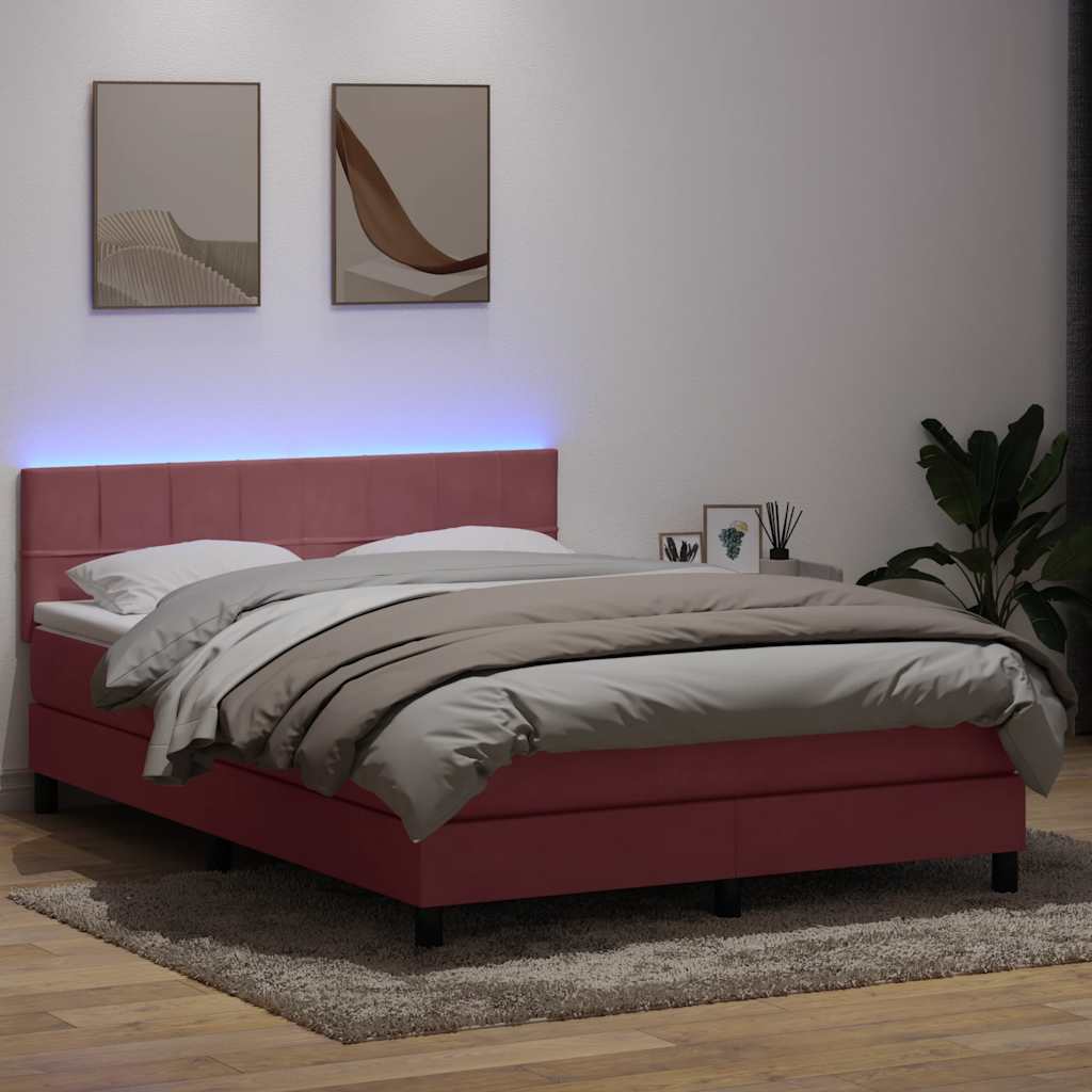 Krevet s oprugama i madracem LED ružičasti 160x210 cm baršunasti