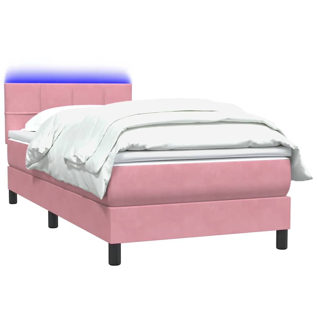 Box Spring krevet s madracem i LED ružičasti 80 x 220 cm baršunasti