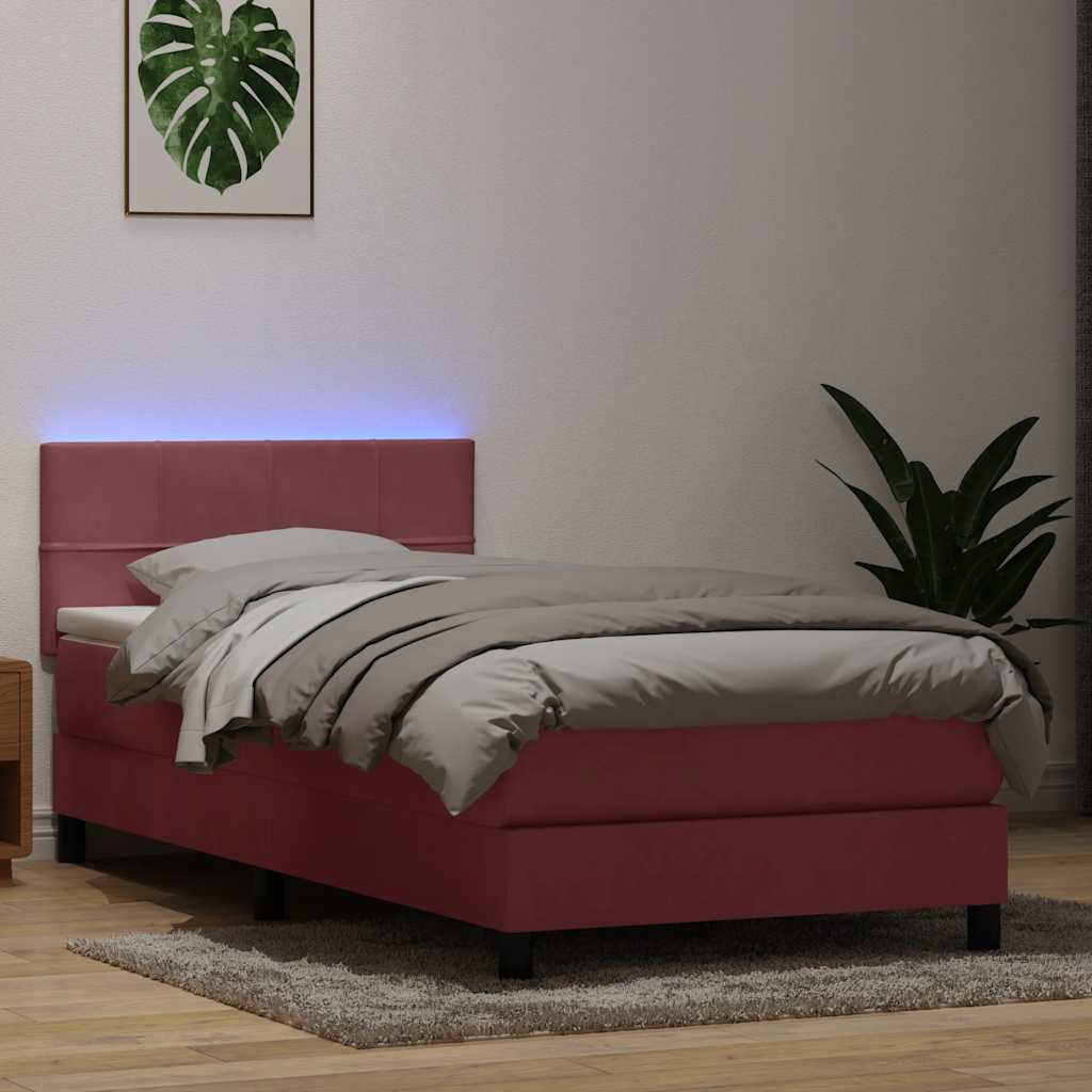 Box Spring krevet s madracem i LED ružičasti 80 x 220 cm baršunasti