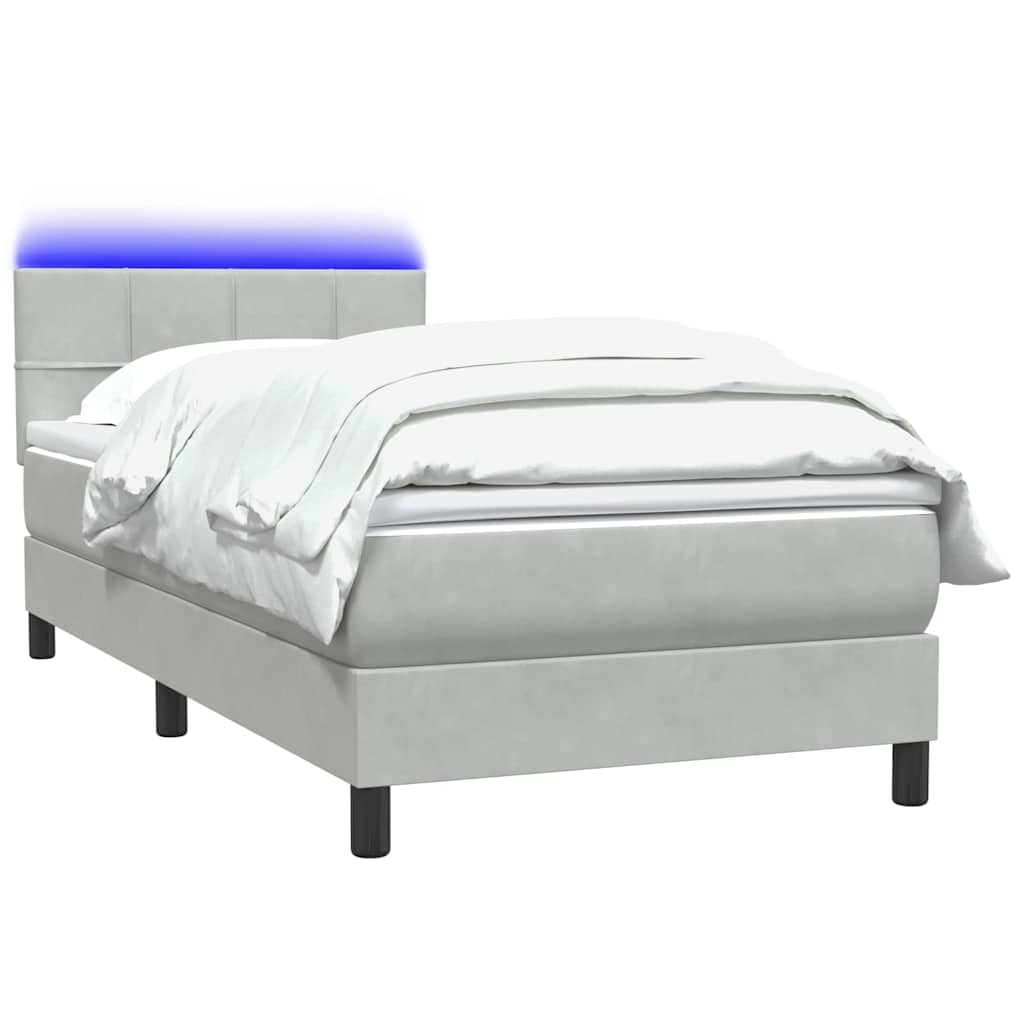 Box Spring krevet s madracem i LED svijetlo sivi 90x220 cm baršun