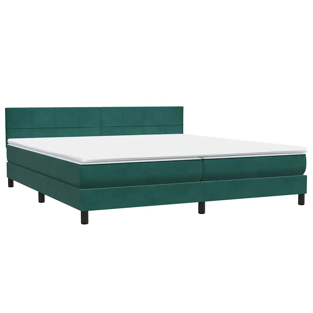 Box Spring krevet s madracem i LED tamno zeleni 180x220 cm baršun