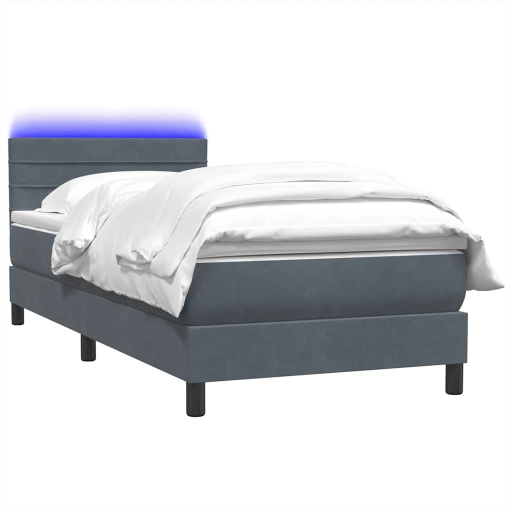 Box Spring krevet s madracem i LED tamno sivi 80x210 cm baršun